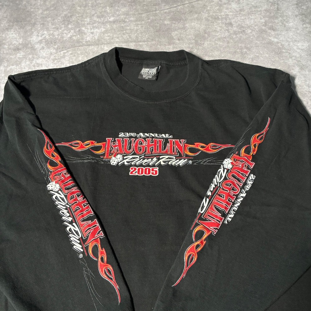 Vintage 2005 Laughlin River Run Biker Rally Long Sleeve T-Shirt Mens XL Black